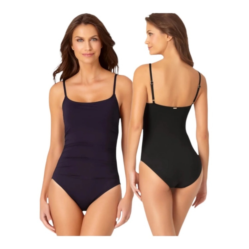 Anne Cole Shirred Maillot Women’s One Piece Black Swimsuit Size 14 NWT